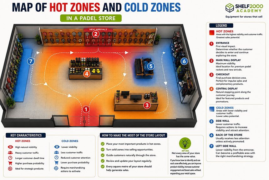 Retail Hot and Cold Zones Hot and cold retail zones in a padel store